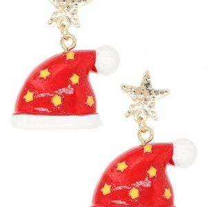 LEA & VIOLA Festival Party Red Holiday Theme Santa Hat Acrylic Post Earrings NWT